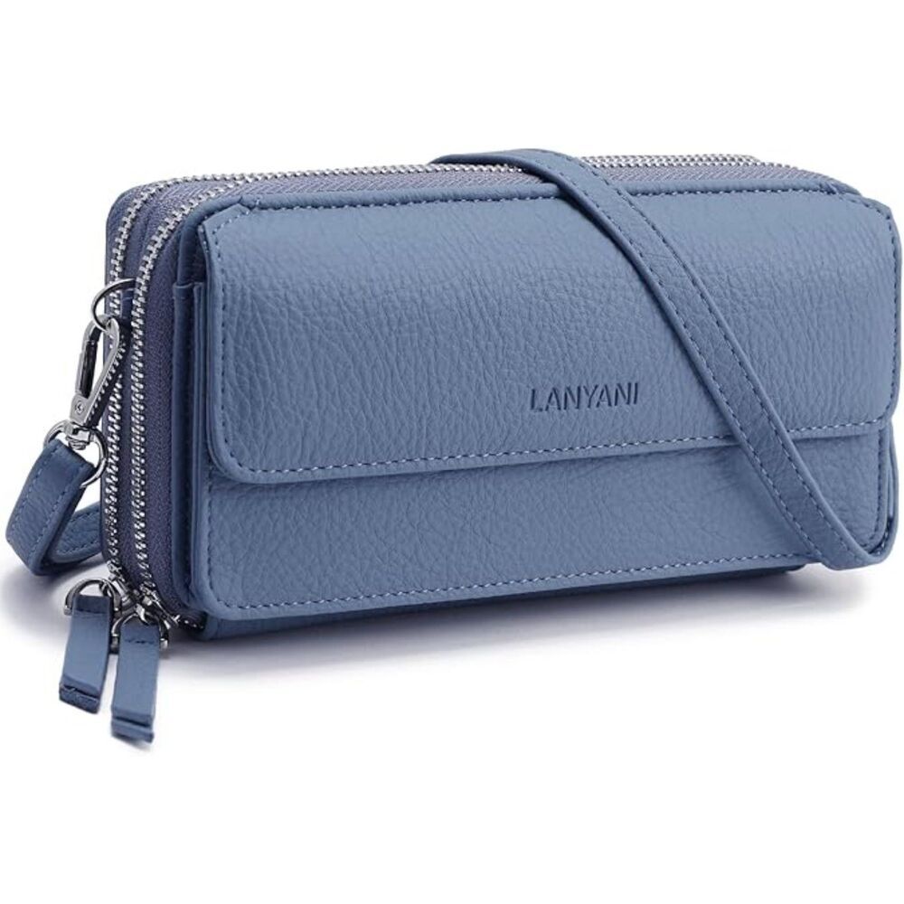 Women Retro Blue Imported Faux Leather Crossbody Wallet With Phone Pocket Bags